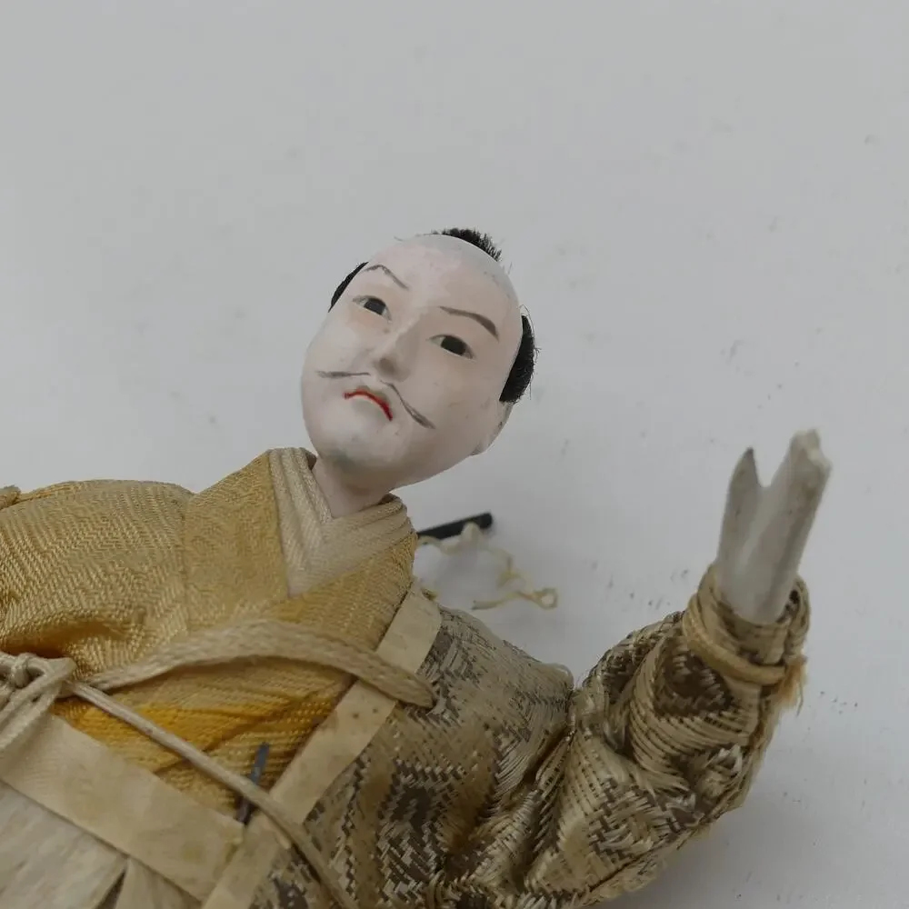 Rare Antique 19th C Japanese Gofun Samurai Warrior Doll Figure Handmade w Katana